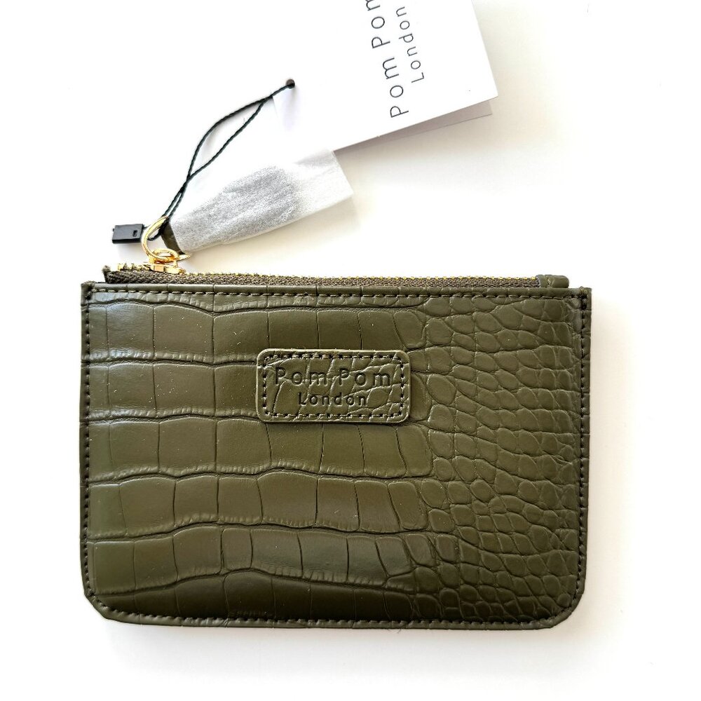 NWT Olive Green Croc Leather Coin Purse / Wallet NWT - Chelsea by Pom Pom London